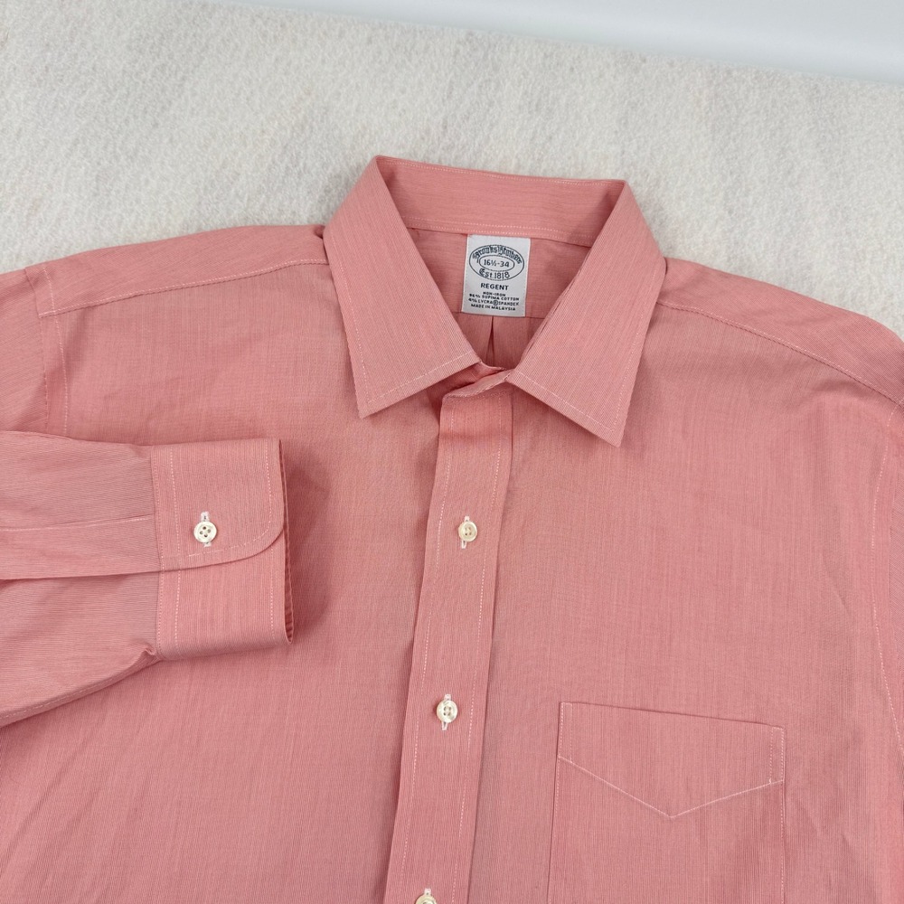 Brooks Brothers Regent Non-Iron Long Sleeve Dress Shirt Men 16.5-34 Pink Stretch
